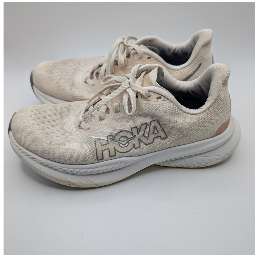 Hoka One One Mach 6 Womens 7.5 Running Shoes Cream 1147810 EGV Road Trainer READ